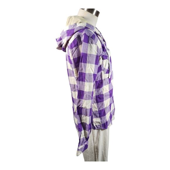 LSU TIGERS Logo On Columbia Cotton Hoddie Button Purple & White Checked Sz XS - Picture 3 of 8